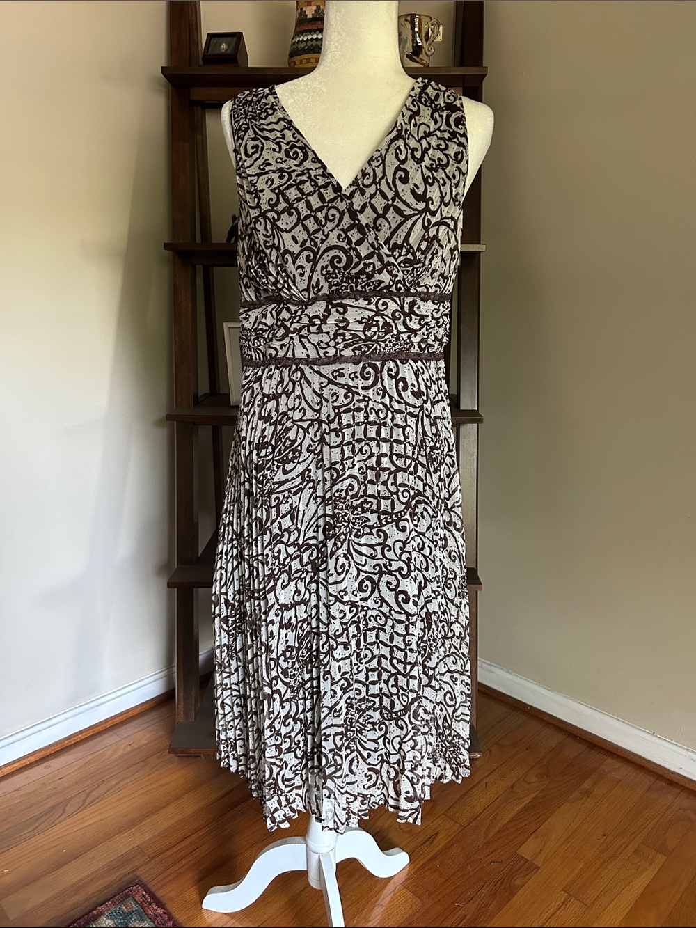 Sigrid Olsen Brown and White Patterned Sleeveless Midi Dress